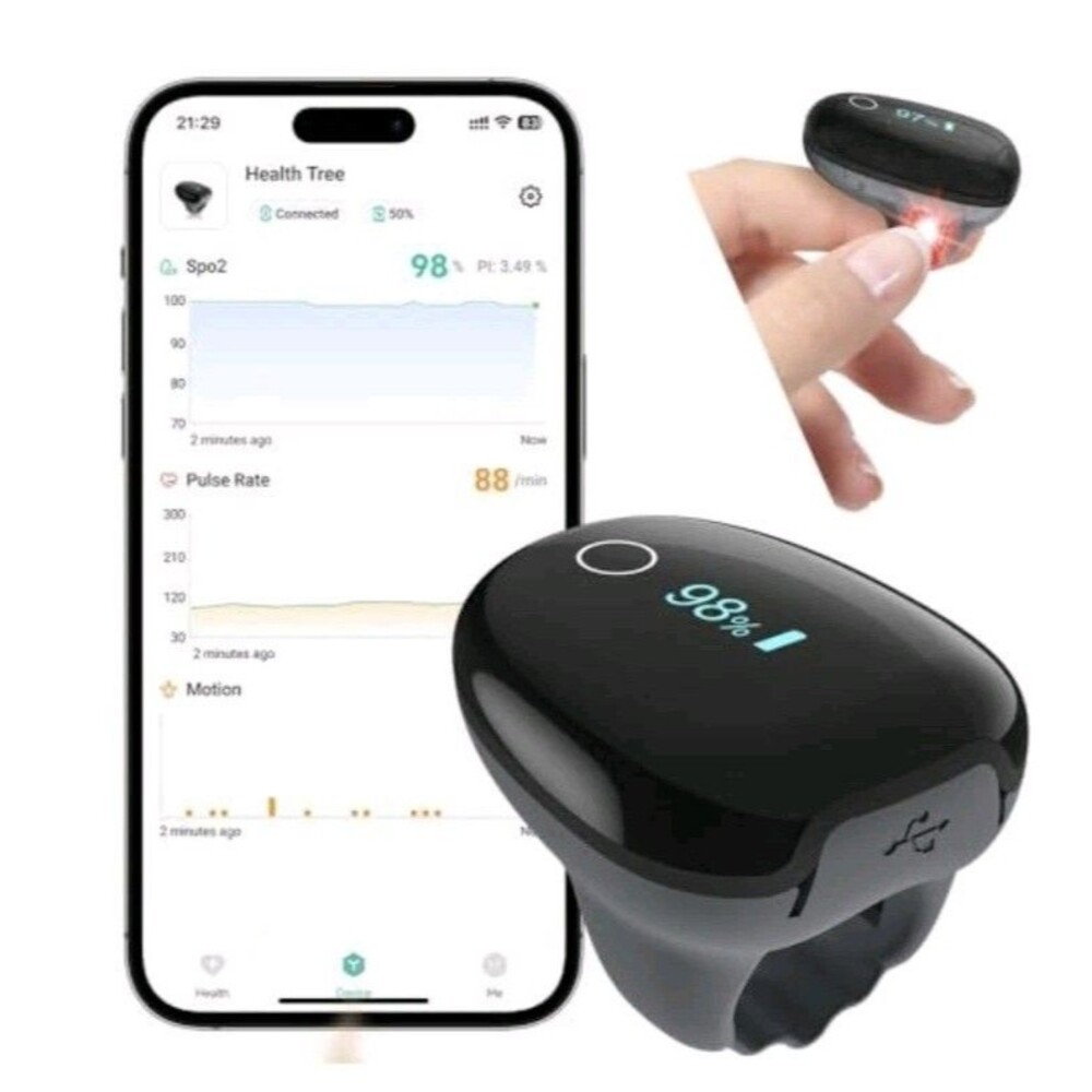 HealthTree JO2 Ring Pulse Oximeter Sleep Oxygen Monitor SpO2 PR Bluetooth App